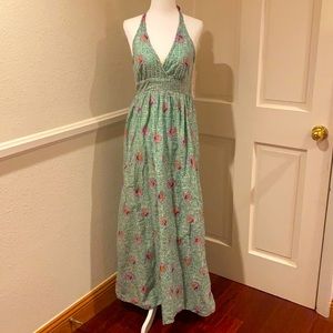 Vintage Green Floral Maxi Sundress
